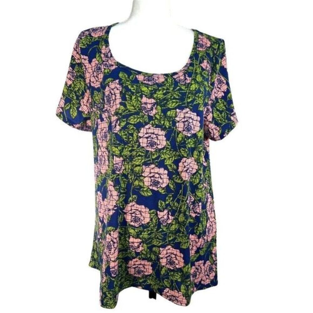 LuLaRoe Classic T High Low Hem Blue Pink Green Rose Top XL
